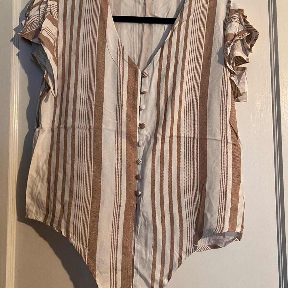Striped Brown and White Women's Top